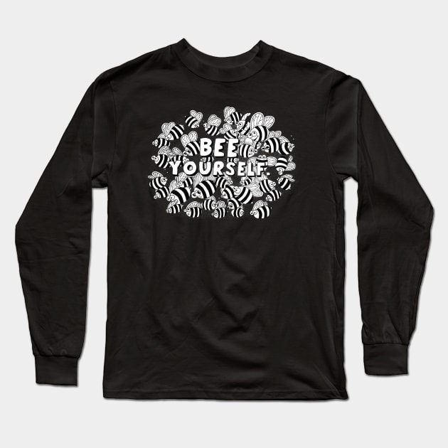 Bee Yourself - cool doodled t-shirt design Long Sleeve T-Shirt by Squidoodle